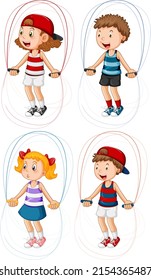 Juego de ilustraciones de cuerdas saltantes para niños diferentes