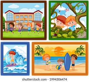 Conjunto de ilustraciones de marcos de fotos de niños diferentes