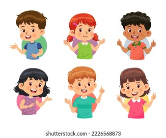 Set of Different Kids with various postures. Vector cartoon of boys and girls on white background