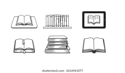a set of different kimd of book.line art vector
