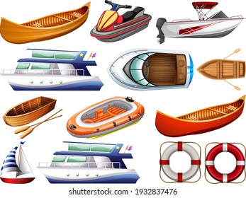 Set Different Kind Boats Ship Isolated Stock Vector (Royalty Free ...