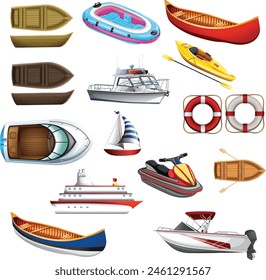 Set of Different kind of Boats and Ship isolated on white background