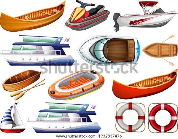 Set Different Kind Boats Ship Isolated Stock Vector (Royalty Free ...