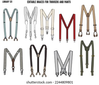 SET OF DIFFERENT KIND OF BRACES FOR PANTS AND TROUSERS IN EDITABLE FILE