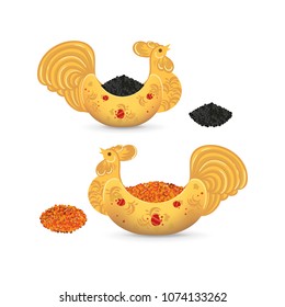 Set of different kind of caviar. Salmon roe and black caviar in traditional russian dish