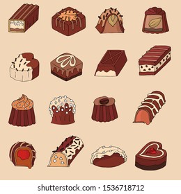 Set with different kind of chocolate candies