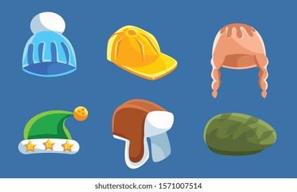 Set With Different Kind Of Hats And Headwears Vector Illustration Cartoon Character