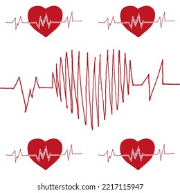 Set of different kind of red hearts. Pattern with heart with a cardiogram symbol, heartbreak. Collection with hearts icon for hospital, clinic and medical centre.