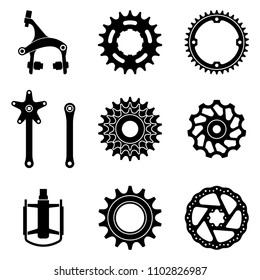 Set of different kinds of bike parts. Flat silhouette vector
