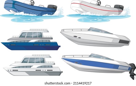 Set of different kinds of boats and ships isolated illustration