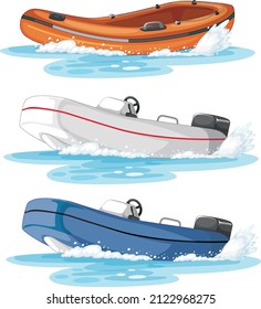 Set of different kinds of boats and ships isolated illustration