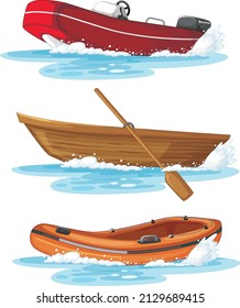 Set of different kinds of boats and ships isolated illustration