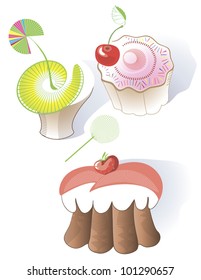 A set of different kinds of cakes and muffins