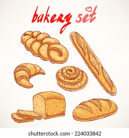 Set with different kinds of delicious hand-drawn pastries