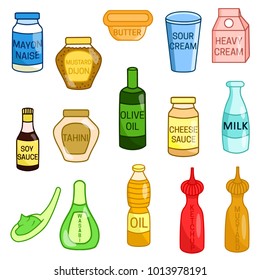 Set of different kinds of food vector colored illustration 