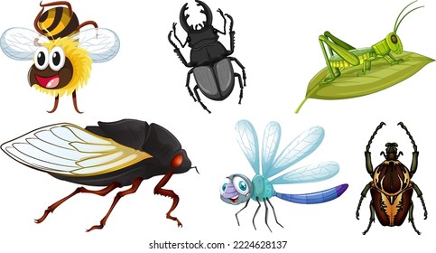 Set of different kinds of insects illustration