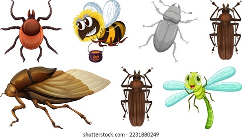 Set of different kinds of insects illustration