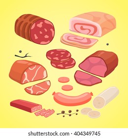  set of different kinds of meat and sausage.