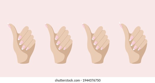 Set of different kinds of nail shapes. French manicure Vector illustration