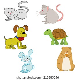 a set of different kinds of pet on a white background