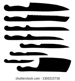 Set of different kitchen knives. Knife silhouettes. Vector