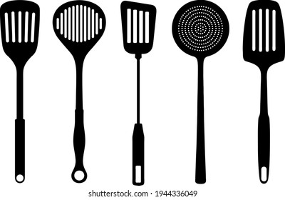 Set of different kitchen spatulas isolated on white