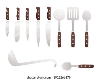 Set of different kitchenware and utensils cooking equipment kitchenware vector illustration on white background