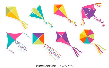 Set of different kites isolated. vector illustration icon