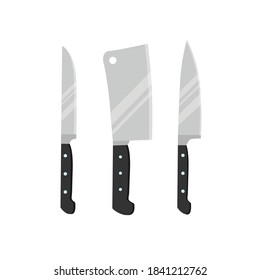 Set of different of knives isolated on white background. Kitchen utensils in flat style. Vector stock