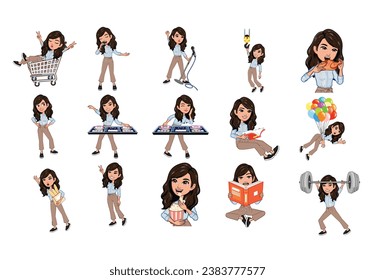 Set verschiedener Damenausdrücke. Sammlung von Frauengefühlen. Schöne weibliche Emoji mit verschiedenen Emotionen. Collage of cute Girl Portrait in Vektorgrafik.