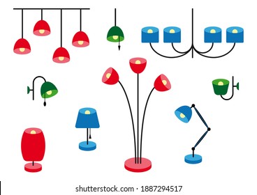 Set of different lamps for interior