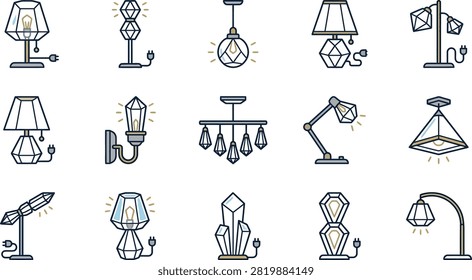 Set of different lamps and light fixtures