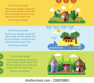 Set of different landscapes in the flat style  - urban, country and seascape