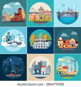 Set of different landscapes in the flat style vector