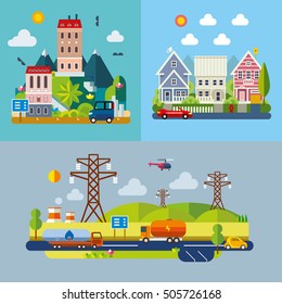 Set of different landscapes in the flat style