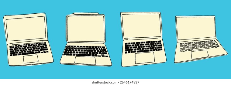 Set of different laptops. Hand drawn vector illustrations.