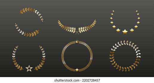 set different laurel wheat floral. circular black laurel circlets. gold laurel weaths silhouettes.