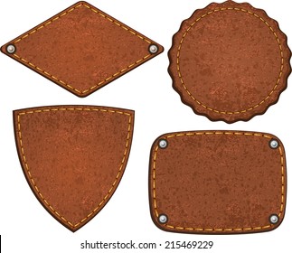 Set of different leather labels. Vector illustration