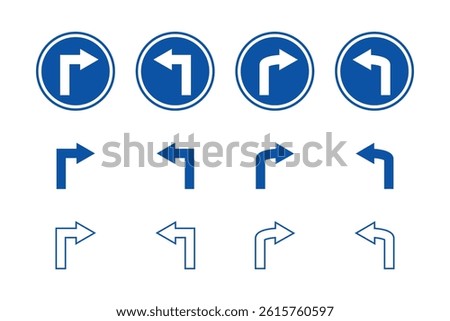 Set of Different Left Turn Road Signs.