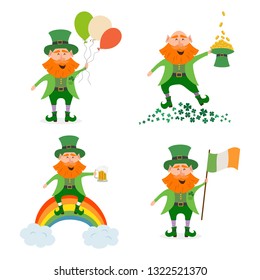 Set of different leprechauns for St. Patrick's Day. Saint Patrick's Day concept. Vector illustration.