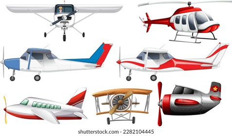 Set of Different Light Aircrafts illustration