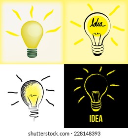 a set of different light bulbs with or without text on different backgrounds