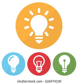 Set of different lightbulb icon on a circles. Vector illustration
