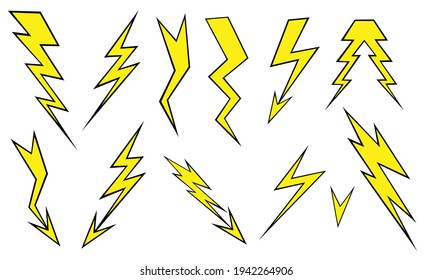 set of different lightning bolt cartoons