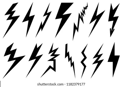 Set of different lightning bolts isolated on white