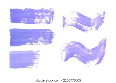 Set of Different Lilac Hand Drawn Brush Strokes. Isolated on White Background. Grunge Violet Elements Collection. Vector Illustration.