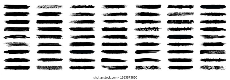 Set different line brush strokes, hand drawn paint brush line frame – stock vector