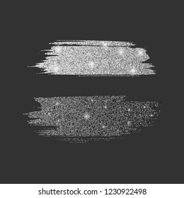 Set of different line brushes. Glitter brush collection with silver shining texture and black shining texture, vector illustration