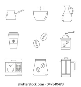 Set of different linear coffee icons.