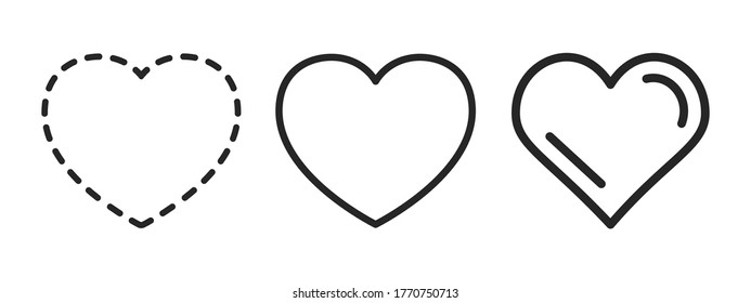 Set of different lines hearts icon, heart drawn hand variations – stock vector